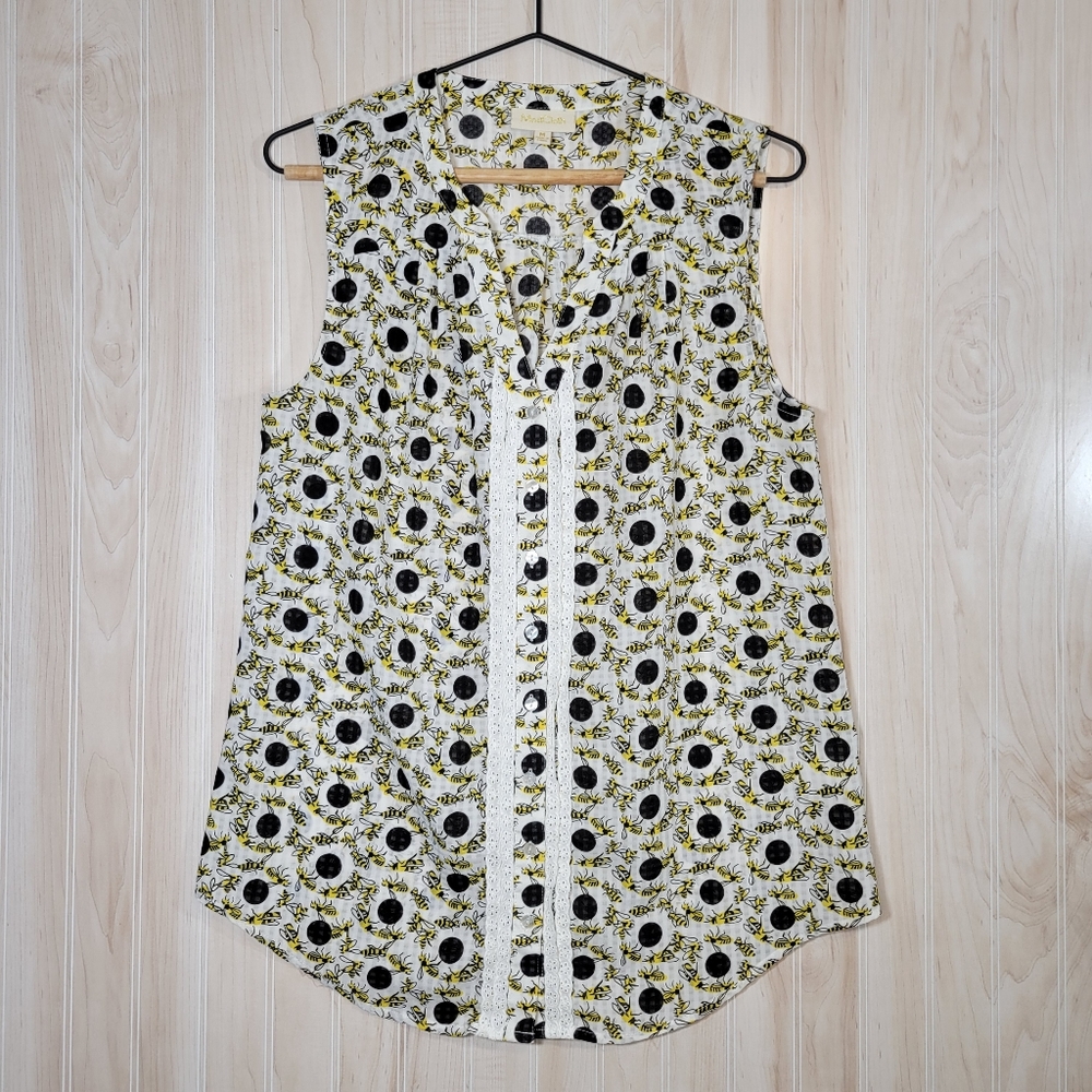 Modcloth Floral Sleeveless Blouse - Black, White, Yellow